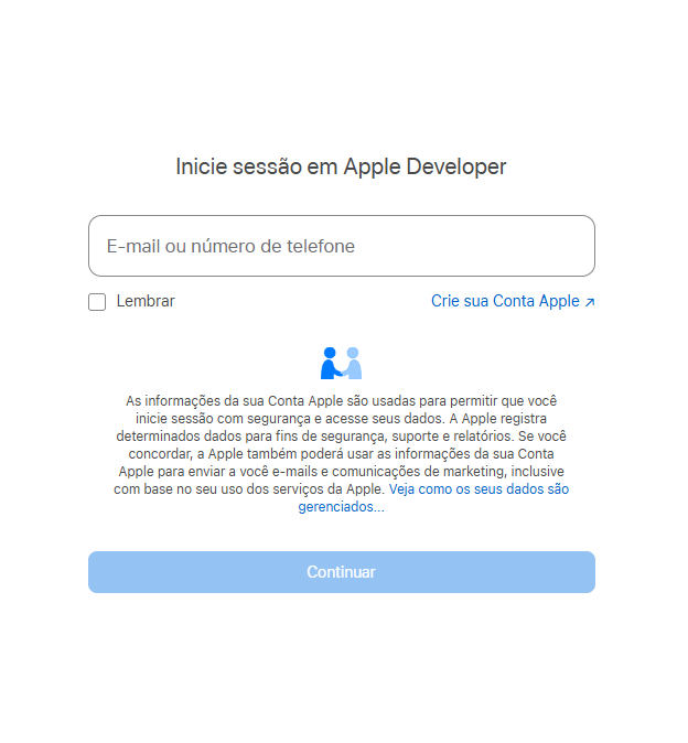 Entre na Sua Conta de Desenvolvedor