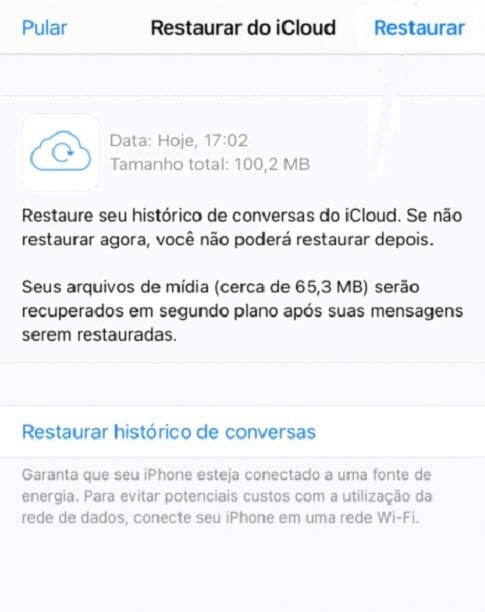 Restaurar histórico de conversas