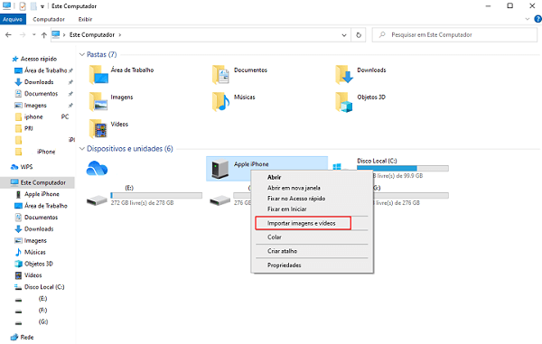 Importar Arquivos do PC para o iPhone através do Explorador de Arquivos