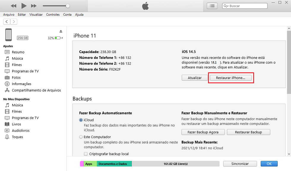 Como desbloquear o iPhone 11 via iTunes