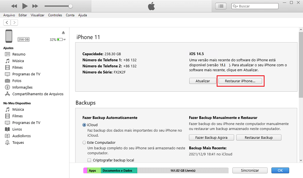 Restaurar iPhone em iTunes