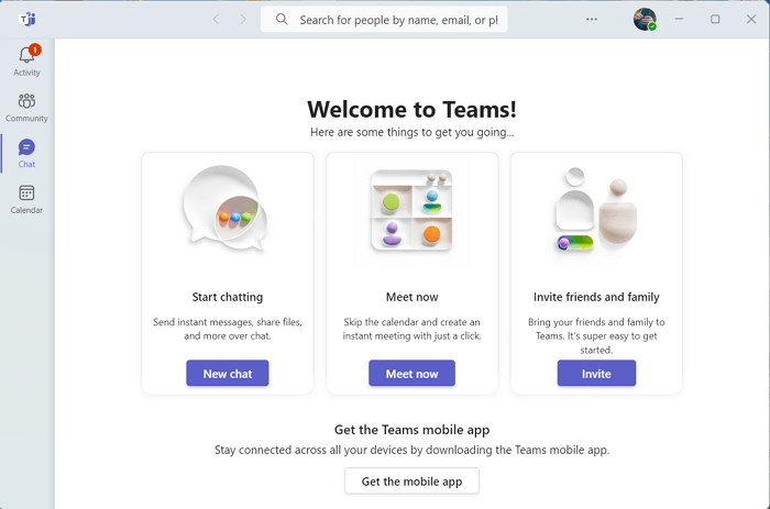 Inicie o Microsoft Teams e clique em Reunir agora