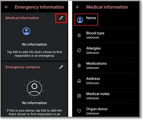 Visualização de informações de emergência