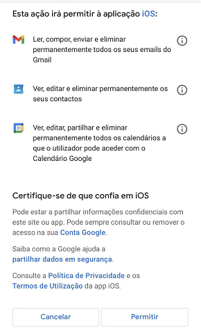 Permitir permissão de acesso dos dados