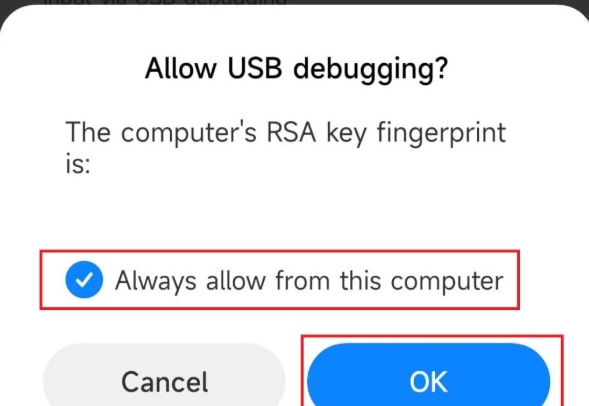 Permita depuração USB