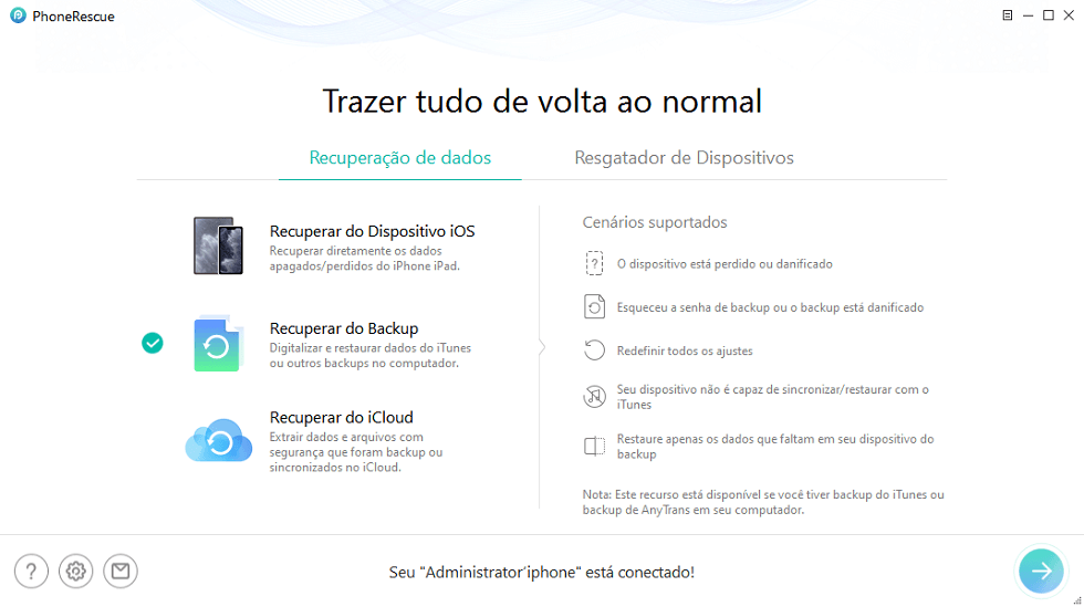 Tocar em Recuperar do Backup