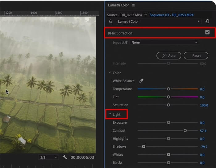 Execute correções básicas para colorir o vídeo