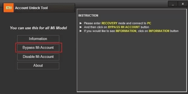 Remover Conta Mi na Ferramenta de Desbloqueio da Xiaomi