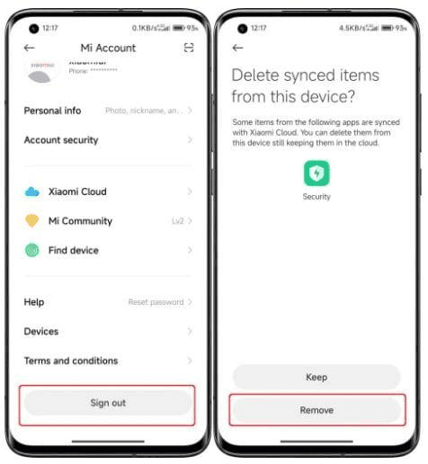 remover Conta Mi nas Configurações