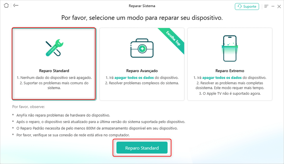 Reparo Padrão do AnyFix