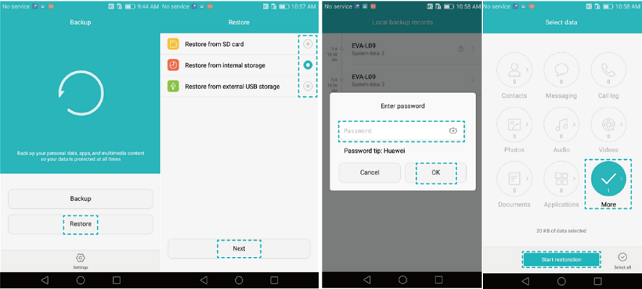 Restaurar SMS apagadas com o aplicativo Huawei Backup