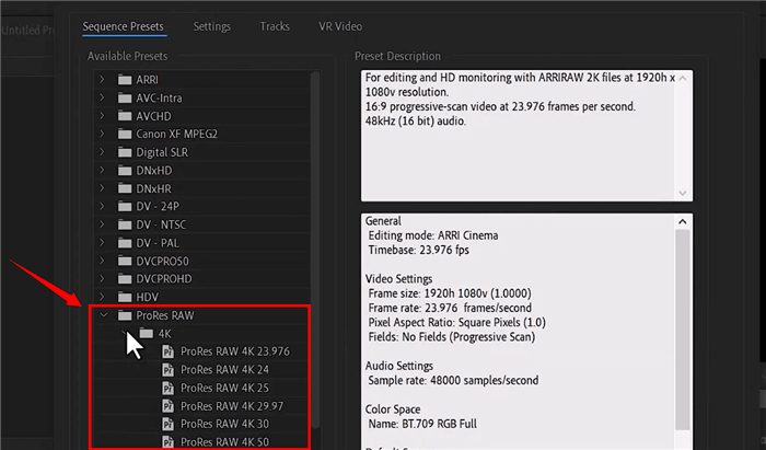 Selecione uma predefinição 4K