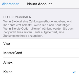 App Store anmelden ohne Kreditkarte – Schritt 4