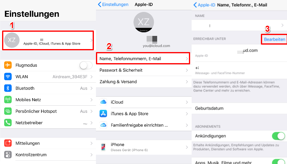 Apple-ID und E-Mail-Adresse auf iPhone ändern
