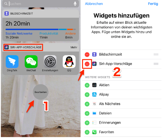 Siri App Vorschläge ausschalten in iOS 12 - im Widgets entfernen