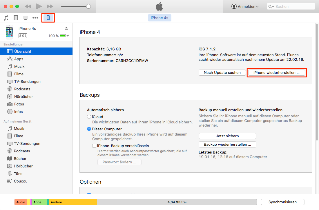 Downgrade von iOS 9.3 auf iOS 9.2 – Schritt 3
