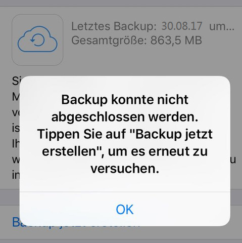 iCloud Probleme - iCloud Backup konnte nicht abgeschlossen werden