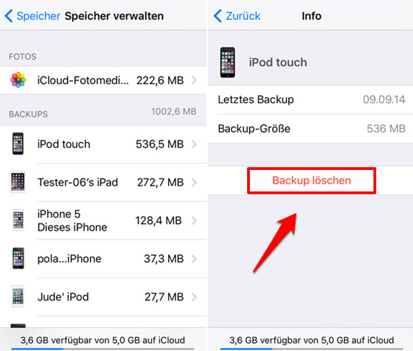 iCloud Backup kann nicht abgeschlossen werden - alte iCloud-Backups löschen