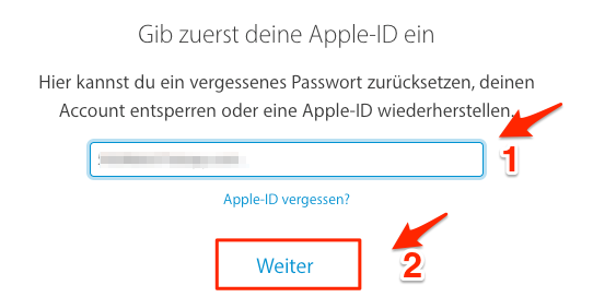 iCloud: Passwort vergessen – Schritt 2