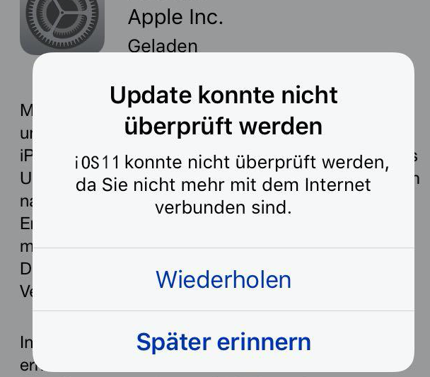 iOS 11 Probleme: Update konnte nicht überprüft werden