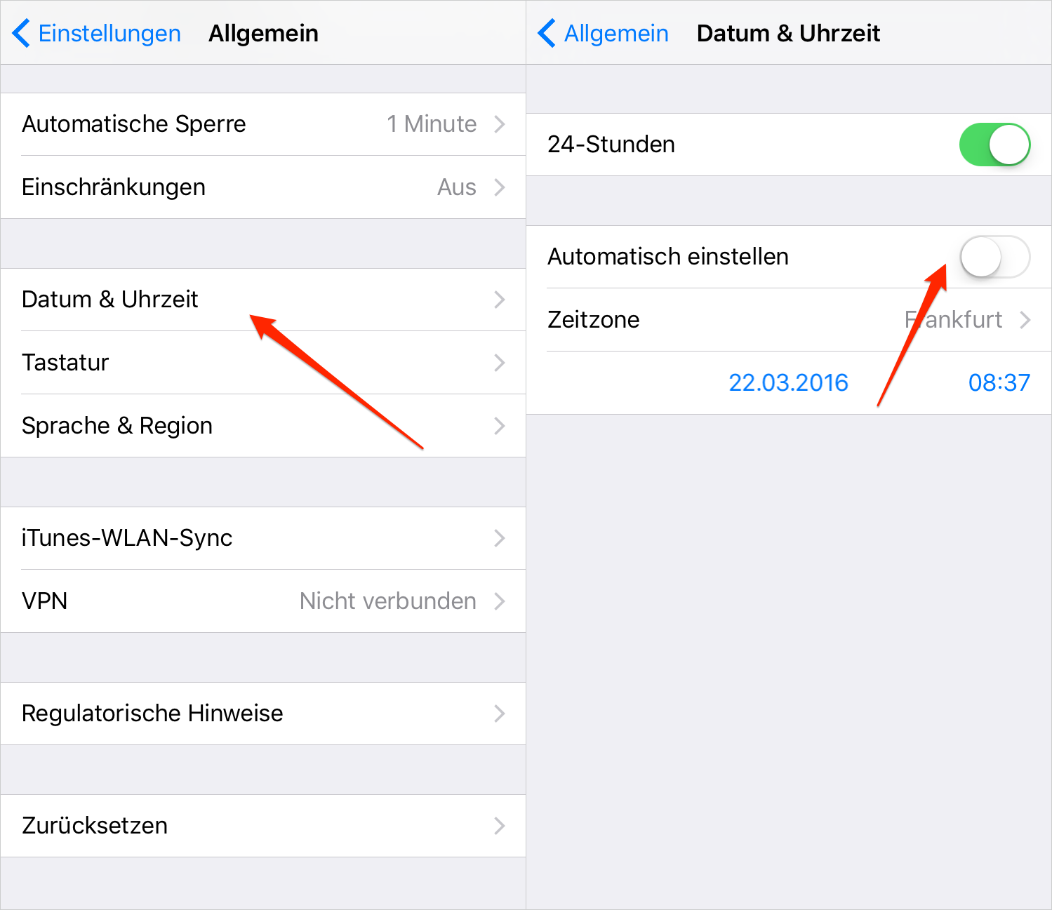 Datum & Uhrzeit auf iPhone einstellen