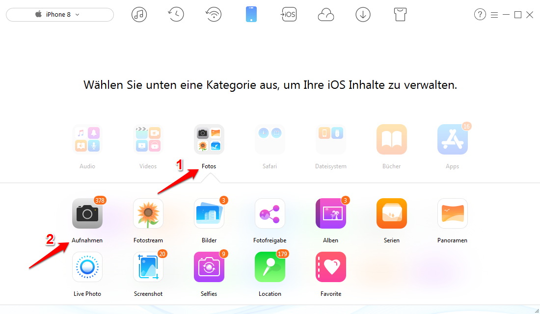 iPhone Fotos selektiv verwalten – Schritt 2