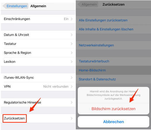 iPhone/iPad Hombildschirm zurückstzen