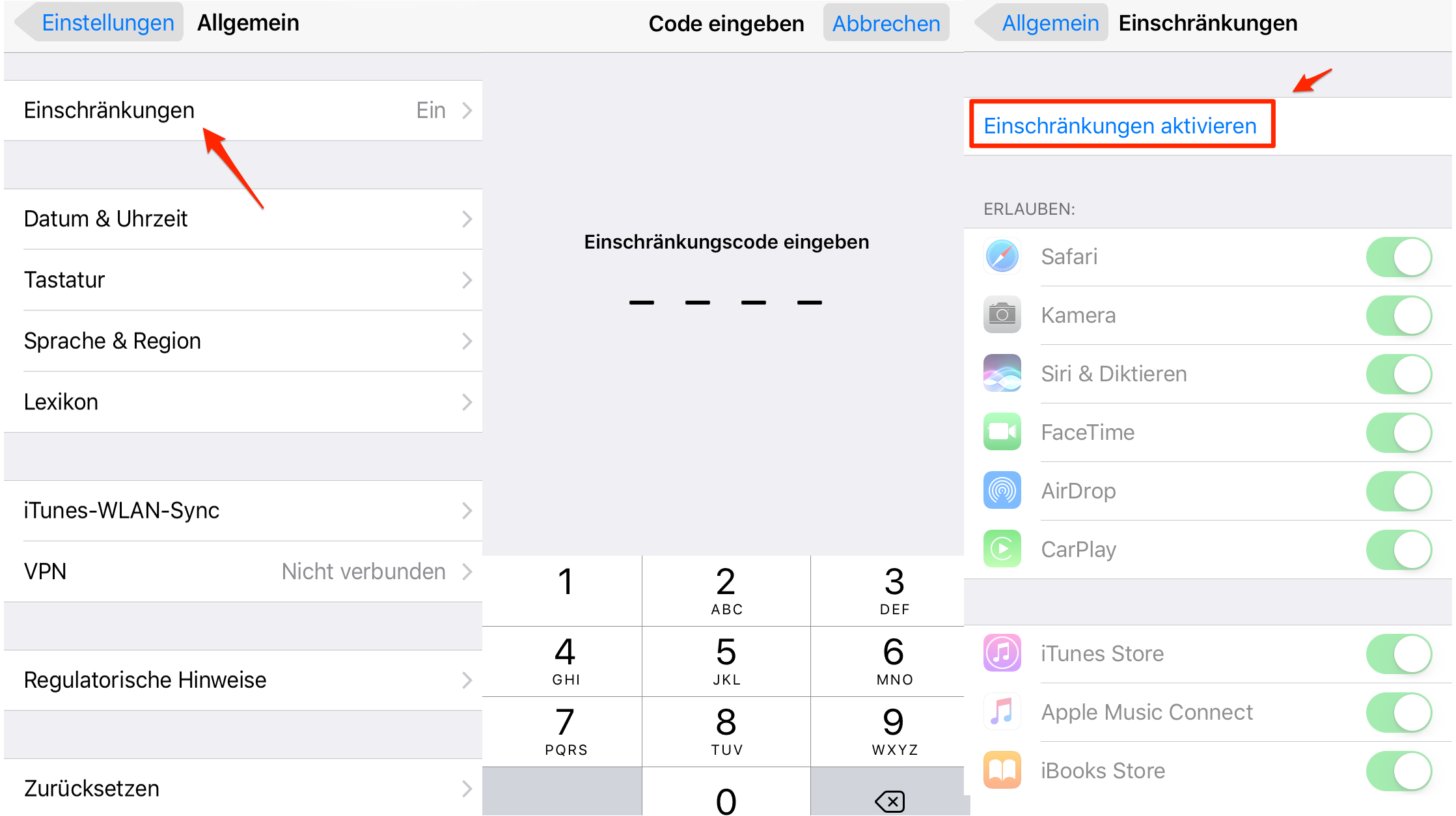Einschränkung auf dem iPhone/iPad einrichten – Schritt 1