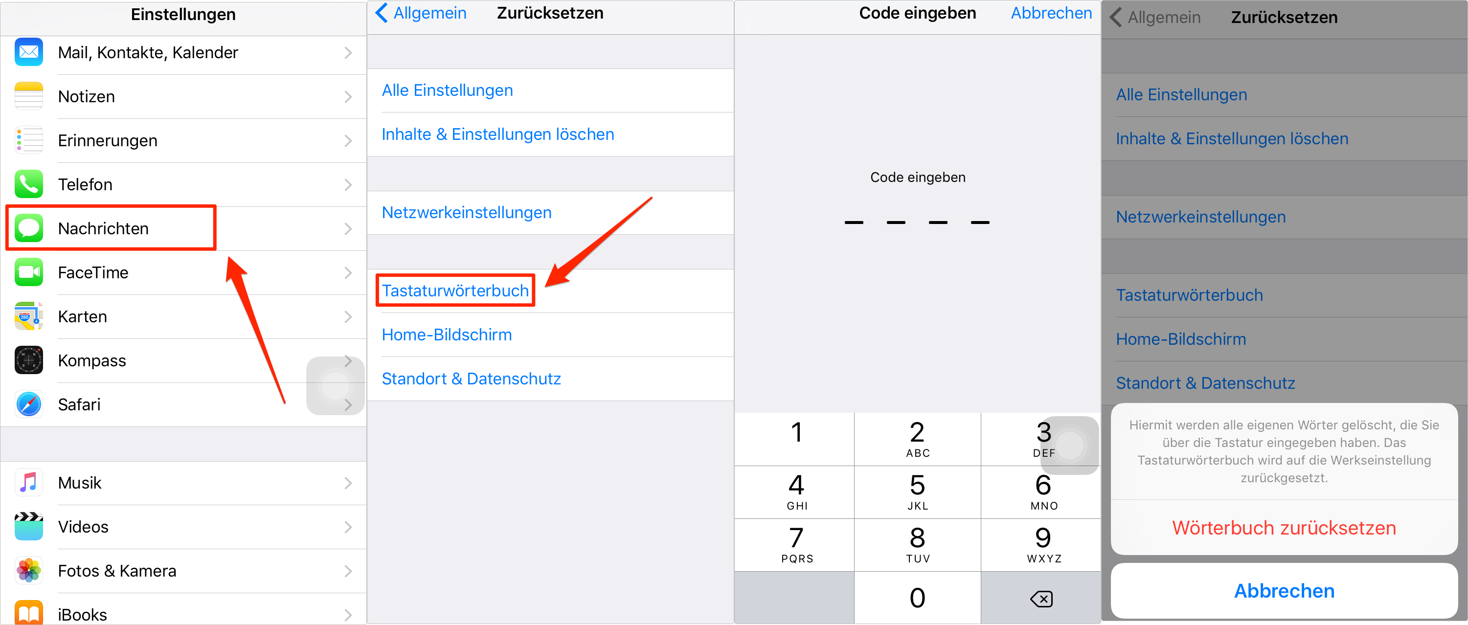 iPhone Tastaturwörterbuch zurücksetzen