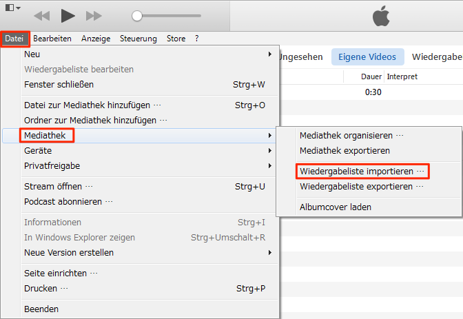 Lieder und Wiedergabeliste vom PC auf iTunes – Schritt 4