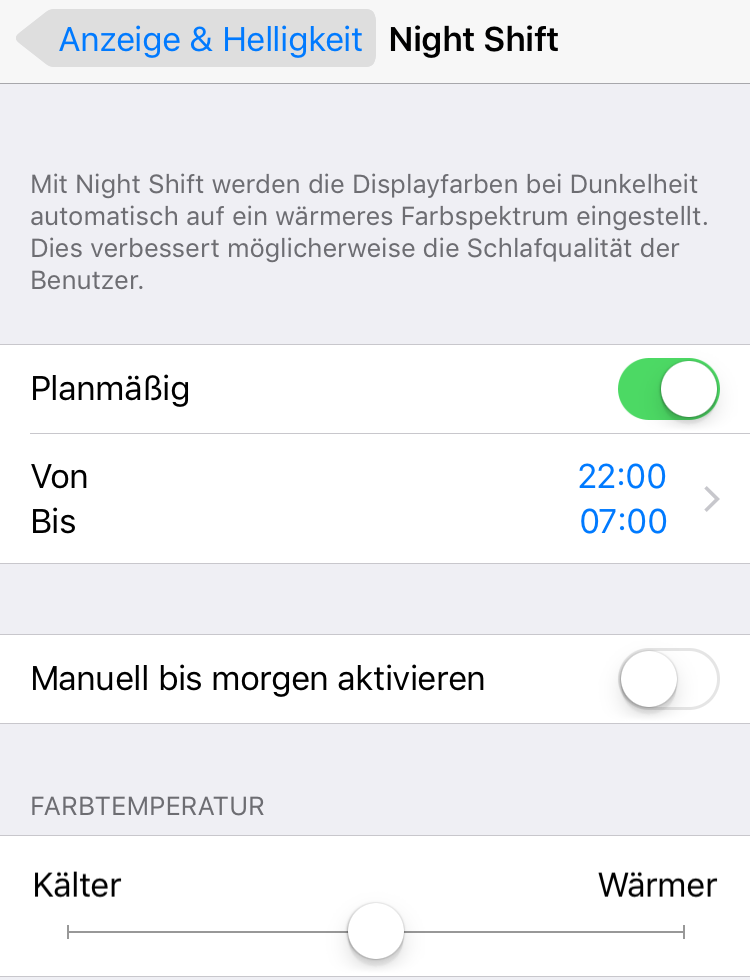 Night Shift Modus einstellen