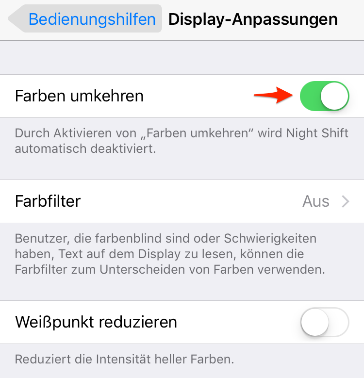 Farben umkehren unter iOS 11 & iOS 11.1 aktivieren