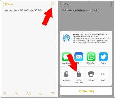 Notizen in iOS 9 schützen – Schritt 3