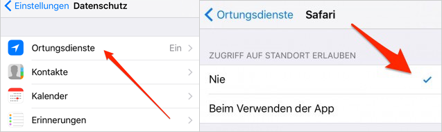 Ortungsdienst von Safari deaktivieren