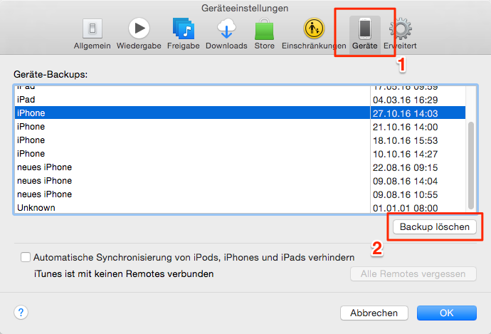  iTunes Backup löschen