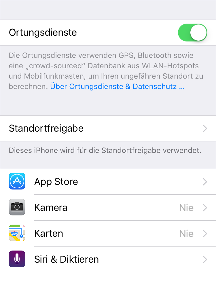iPhone Ortungsdienst ausschalten