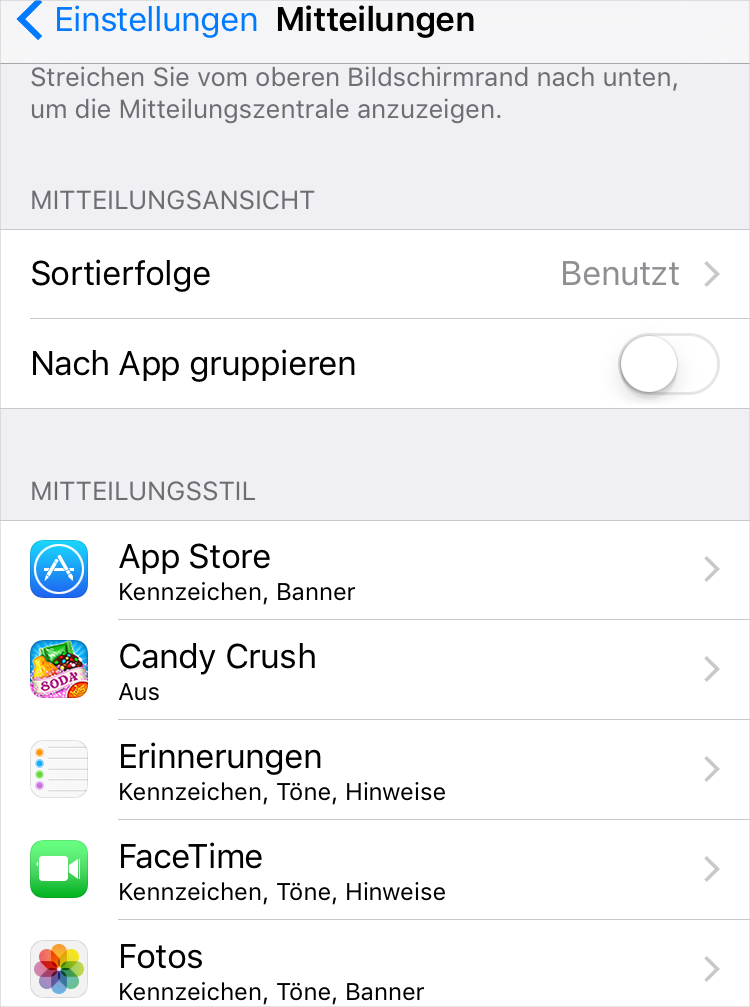 Mitteilung der Apps auf dem iPhone ausschalten