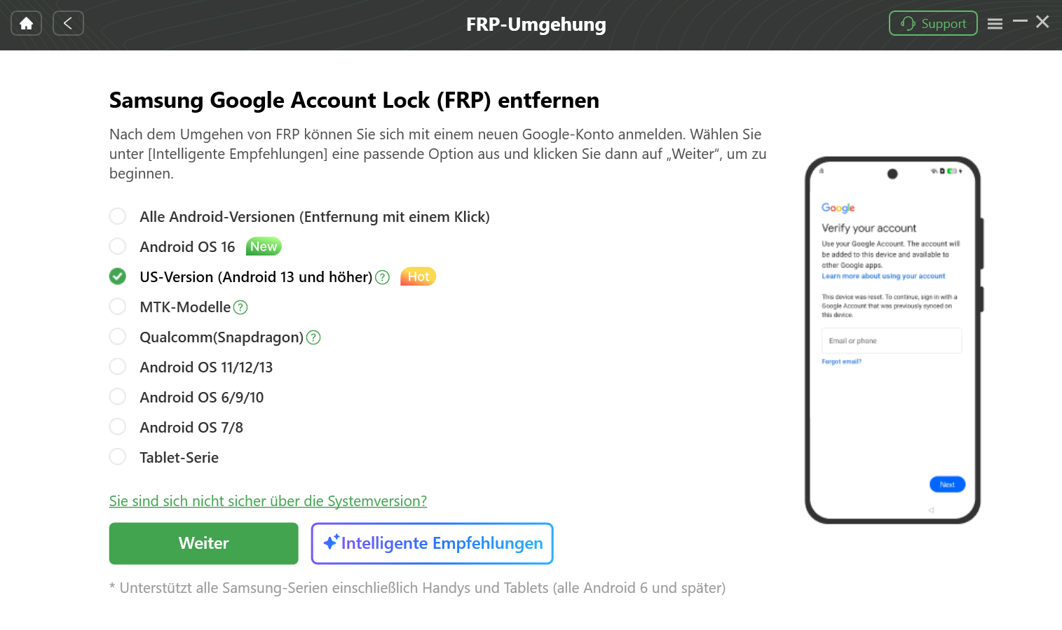 Klicken Sie auf die Option „Intelligente Empfehlungen“