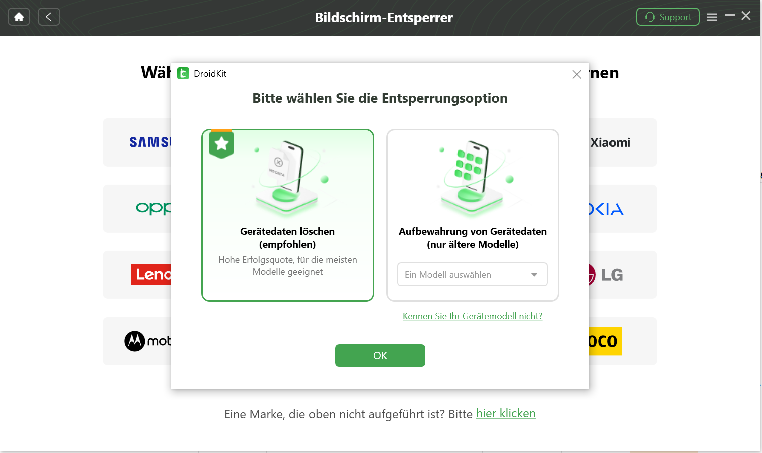 Option „Gerätedaten löschen“ auswählen