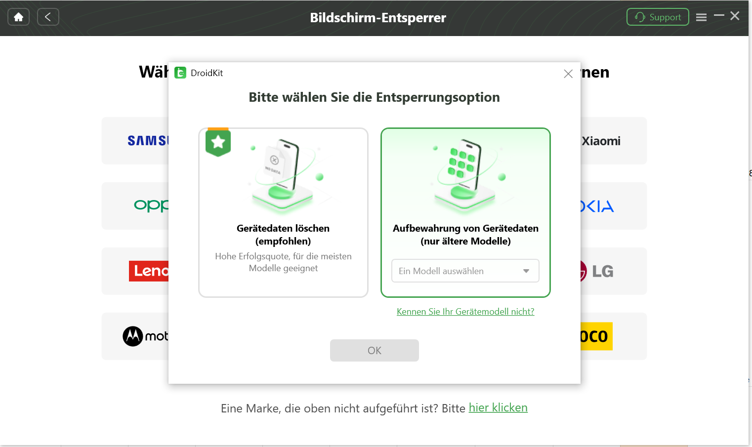 Samsung-Modell auswählen