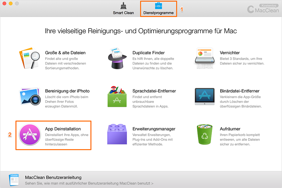 App Deinstallation wählen – Schritt1