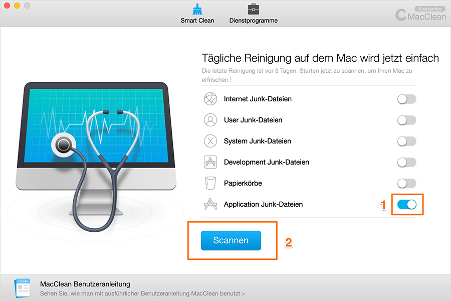 Smart Scan der Applikation Junk-Dateien – Schritt 1