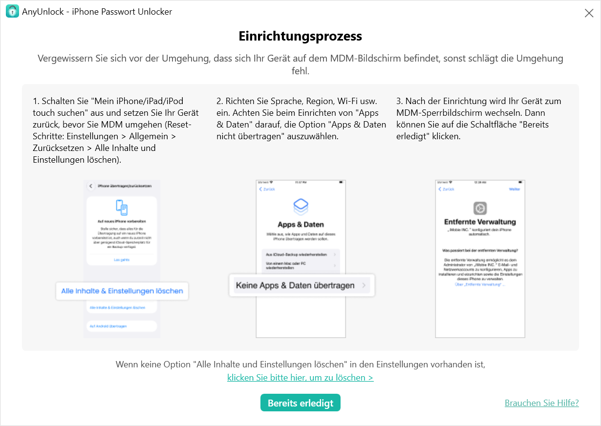Klicken Sie auf die Schaltfläche „Bereits erledigt“