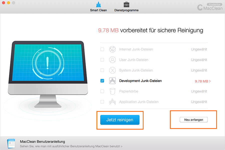 Die Development Junk-Dateien löschen – Schritt 3