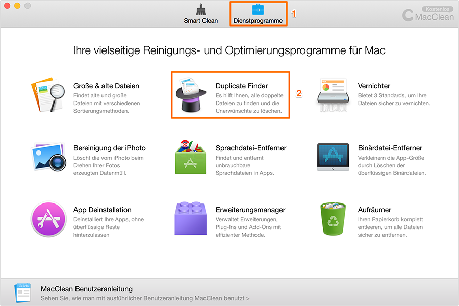 Duplicate Finder wählen – Schritt1