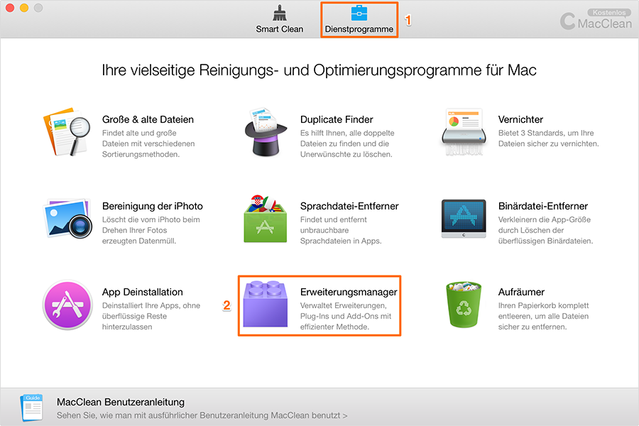 Erweiterungsmanager wählen – Schritt1