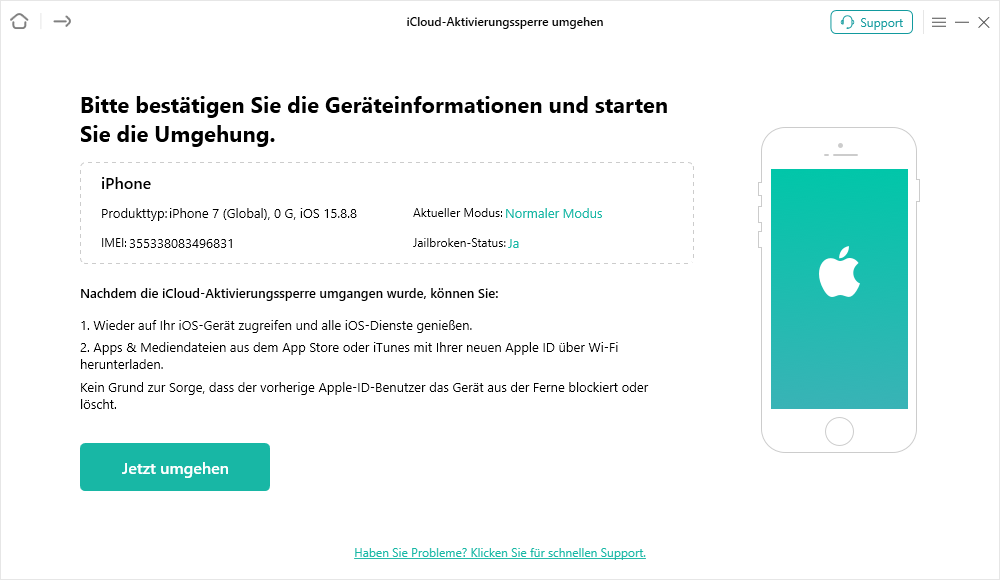 Verbinden Sie das Gerät und klicken Sie auf die Schaltfläche Jetzt starten