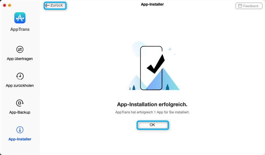 App-Installation erfolgreich