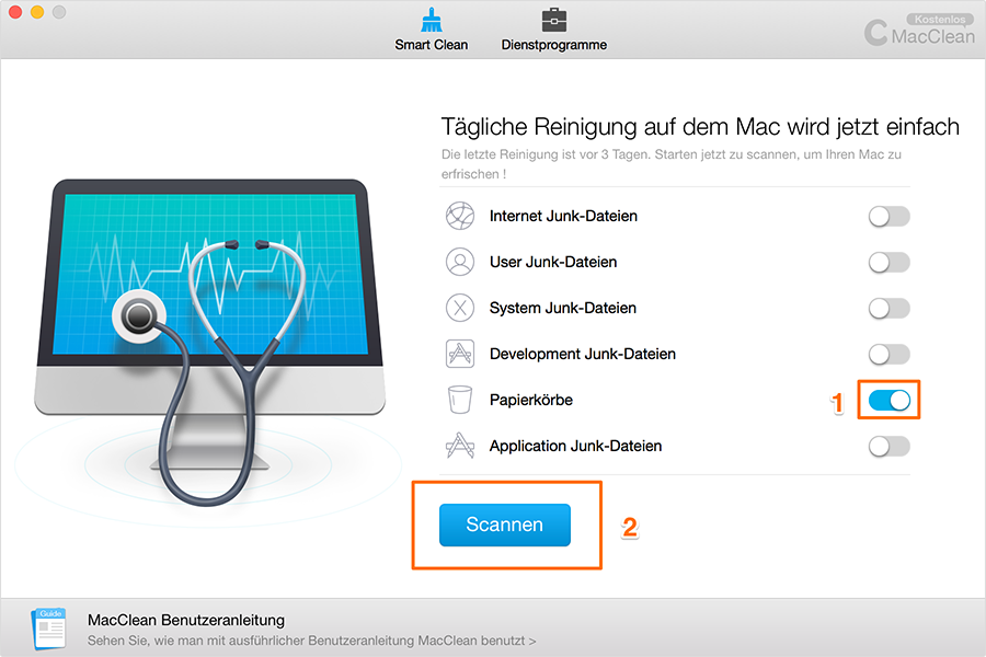 Smart Scan von der Papierkörbe – Schritt 1