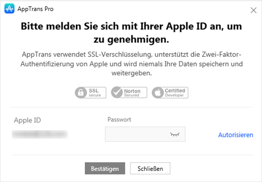 Apple-ID und den Passcode eingeben